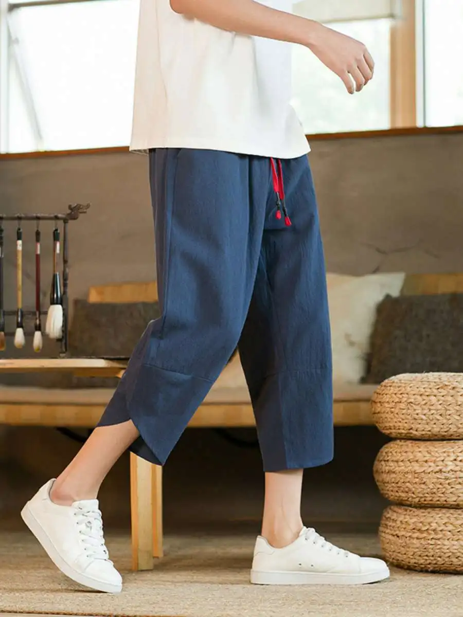 

Loose Cotton Linen Men's Harlan Lantern Beach Casual Pants Seven-Foot Length Daily Wear Comfortable Lightweight Summer Trousers