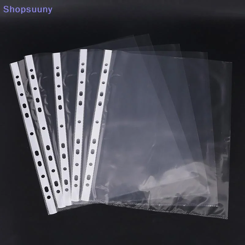 [SU]100Pc Clear A4 Plastic File Folders - 11-Hole 3-Ring Binder Compatible Durable PP Document Sleeves For Office School Home