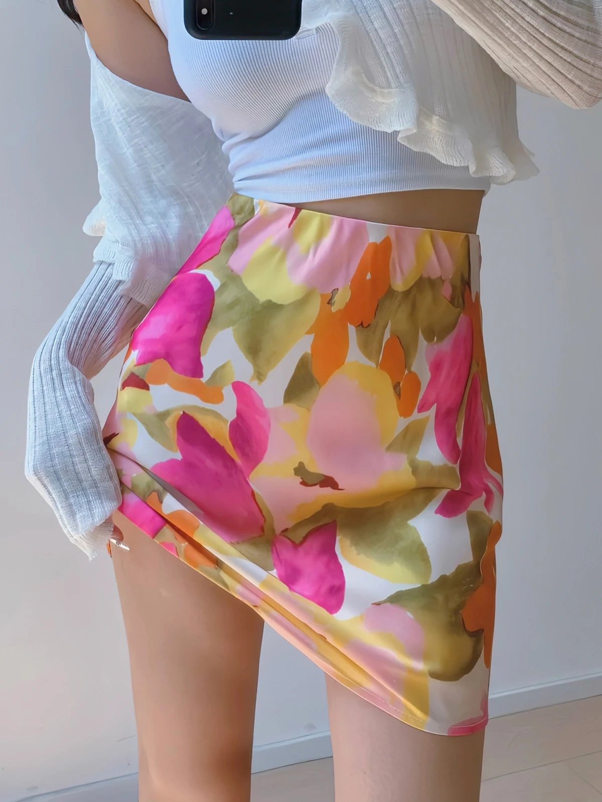 

Women Spring/summer New Small Fresh Sweet Niche Print Slim Unlined A-line Short Skirt High Waisted Wrap Buttocks Mini Skirt D399