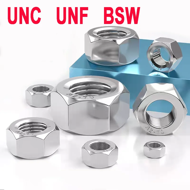 SUS304 Stainless Steel Hex Nut UNC UNF BSW 0#-80 12#-24 1/4-20 3/4-10 DIN934 GB6170 Inch Thread Hexagon Nuts