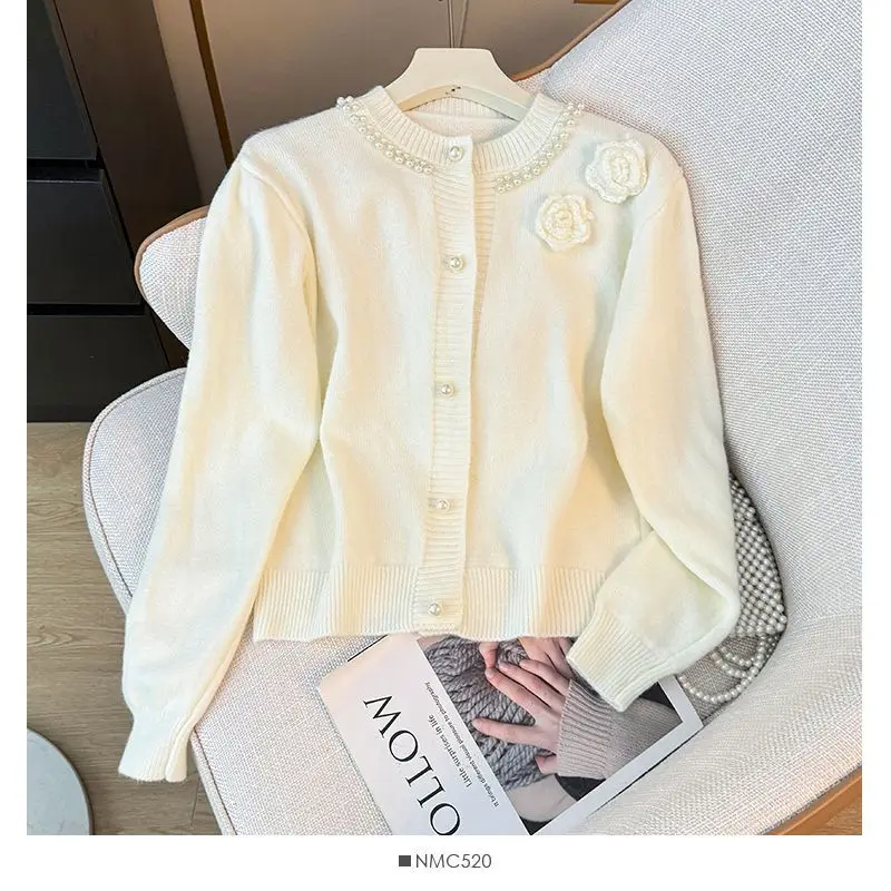 Female Sweet Bright Line Decoration Solid Color Knitting Cardigan Autumn Winter Women Clothing Simplicity Buttons O-neck Sweater