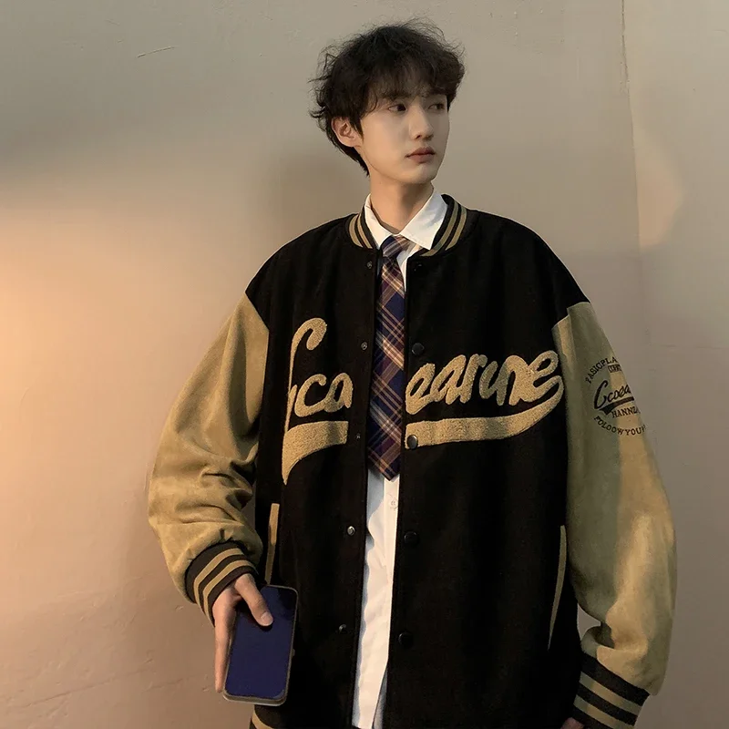 American vintage Suede Outerwear Men's Uniform Youth Fashion Brand Letters Jacket Spring and Autumn Trend Baseball Top Clothes