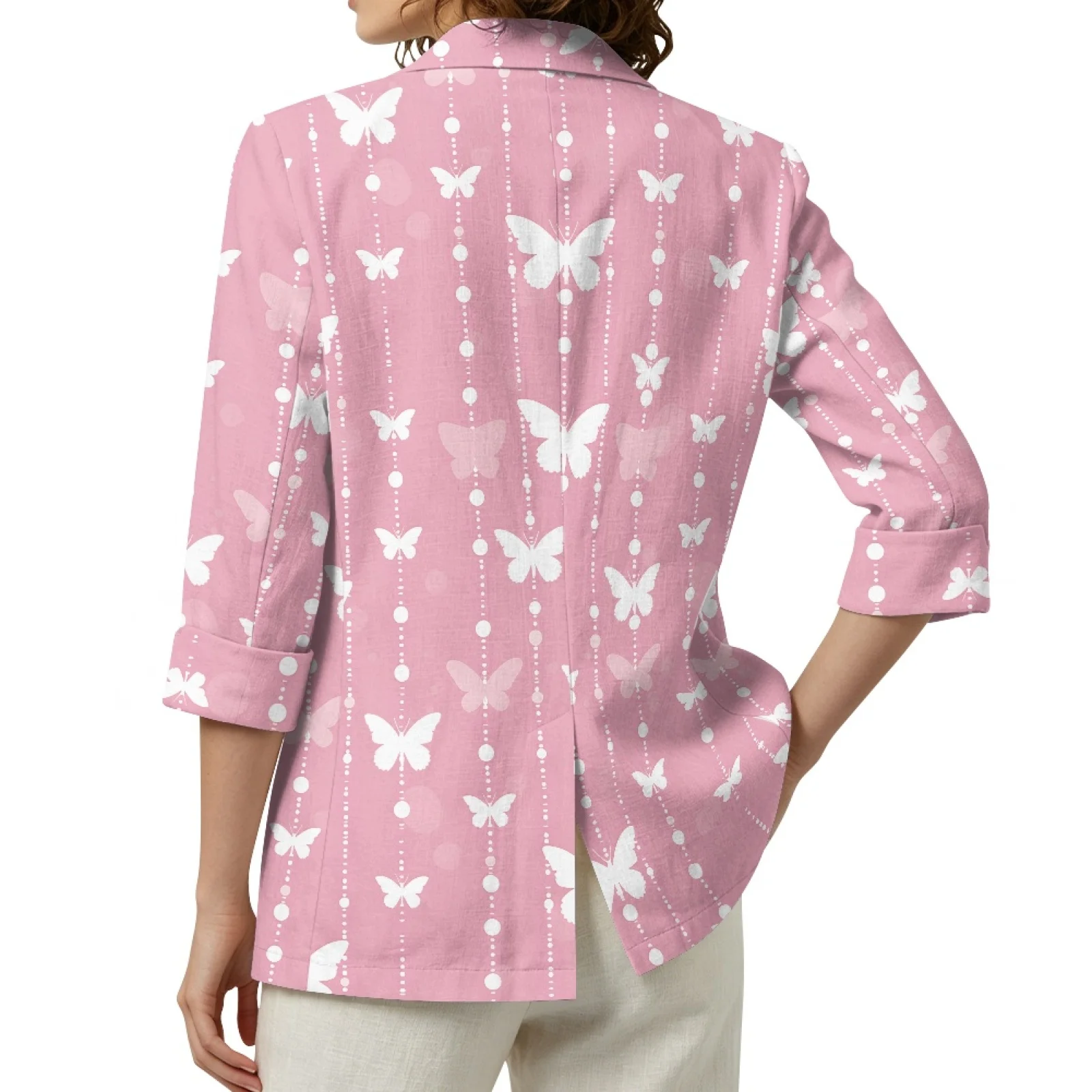 PENSTROLL Butterfly Print Design Linen Style Jackets Open Front Peplum Cardigans for Women S-3XL