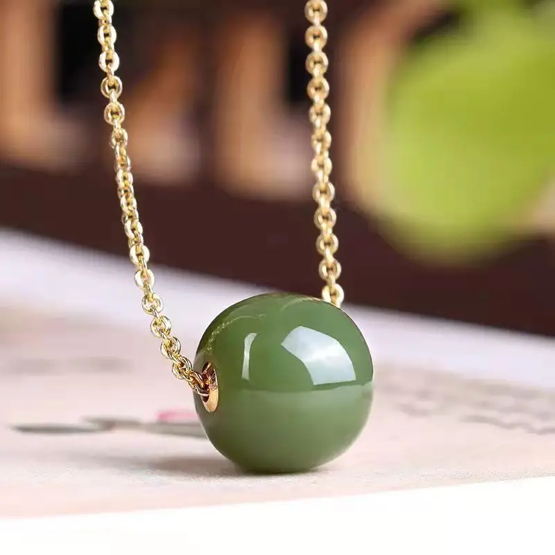 Natural Hotan Jade Jasper Blue Jade Transfer Beads Pendant Old Type Beads Necklace Jade Female Lulutong Barrel Beads