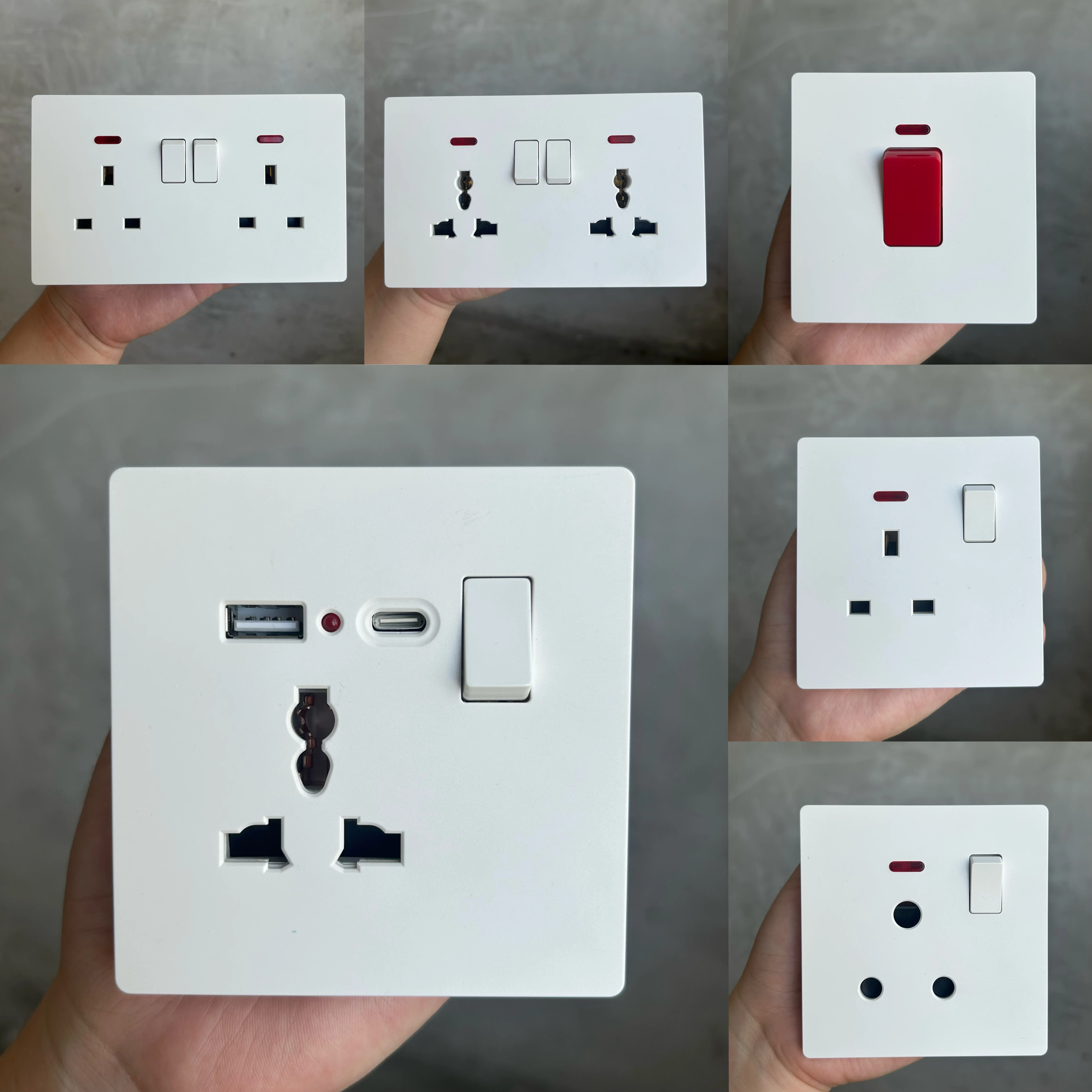 Tomada de parede universal com porta usb e tipo c, compatível com reino unido, au, eua, th, tomada de parede padrão da ue, com interruptor