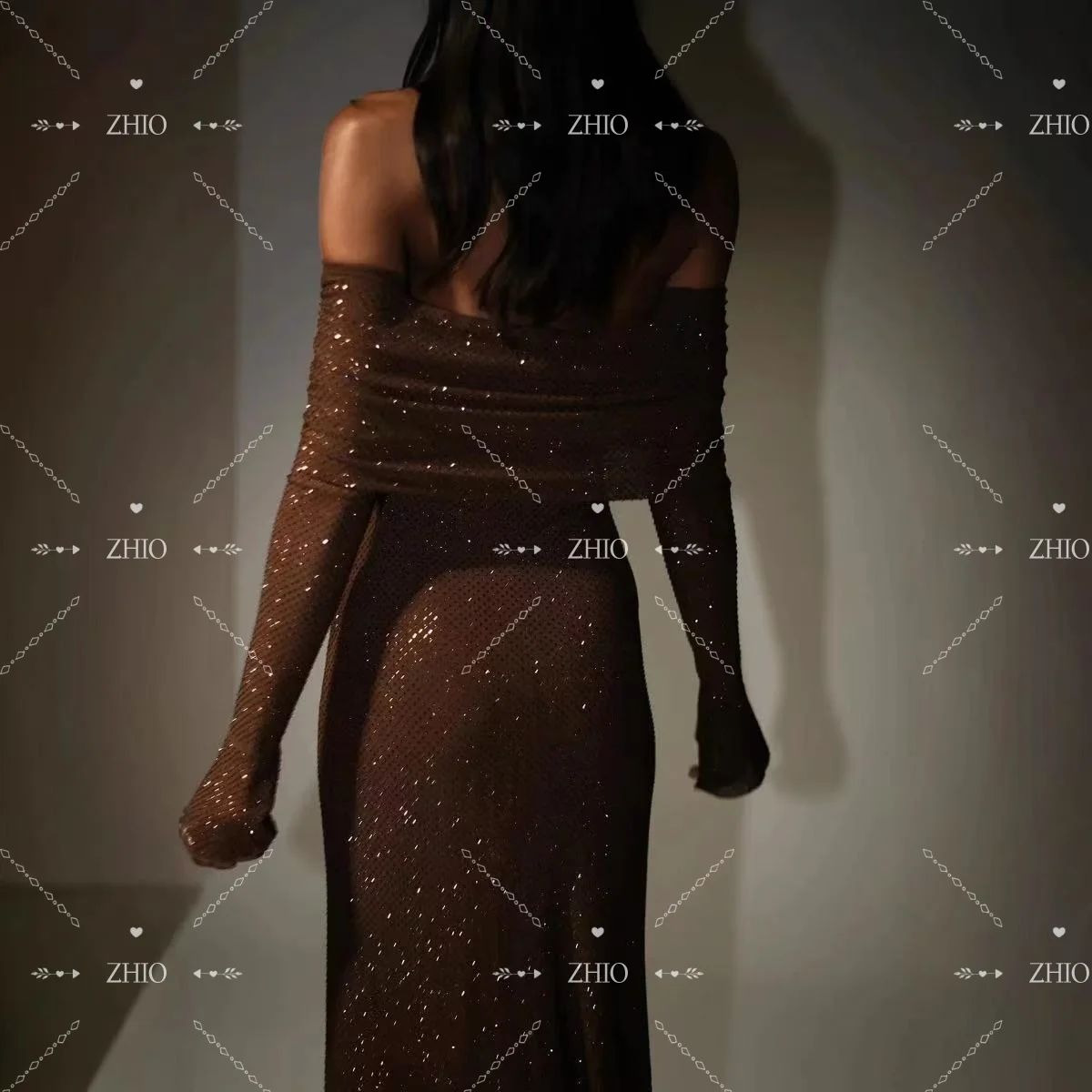 ZHIO Sparkly Zeemeermin Avondjurk Off Schouder Volledige Mouwen Lange Glanzende Prom Jassen voor Vrouwen Dubai Saudi Aangepaste فسات