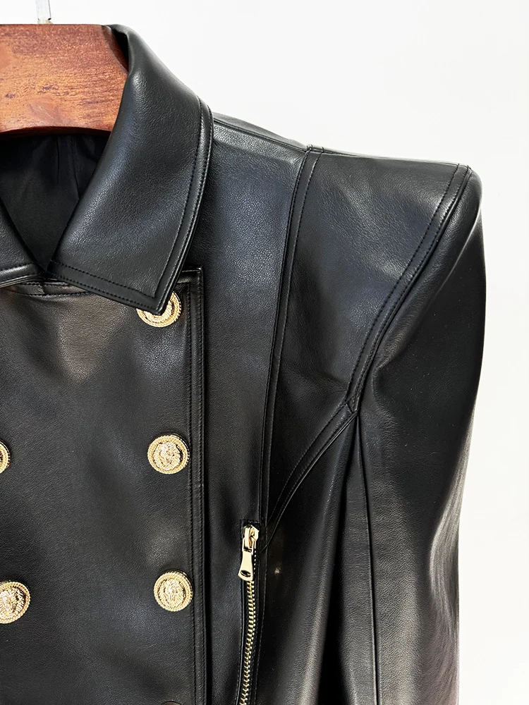 Veste de moto en similicuir pour femme, veste de créateur, double boutonnage, boutons de discussion, HIGH Graduation ET, New Fashion, Patricia Initiated, 2025