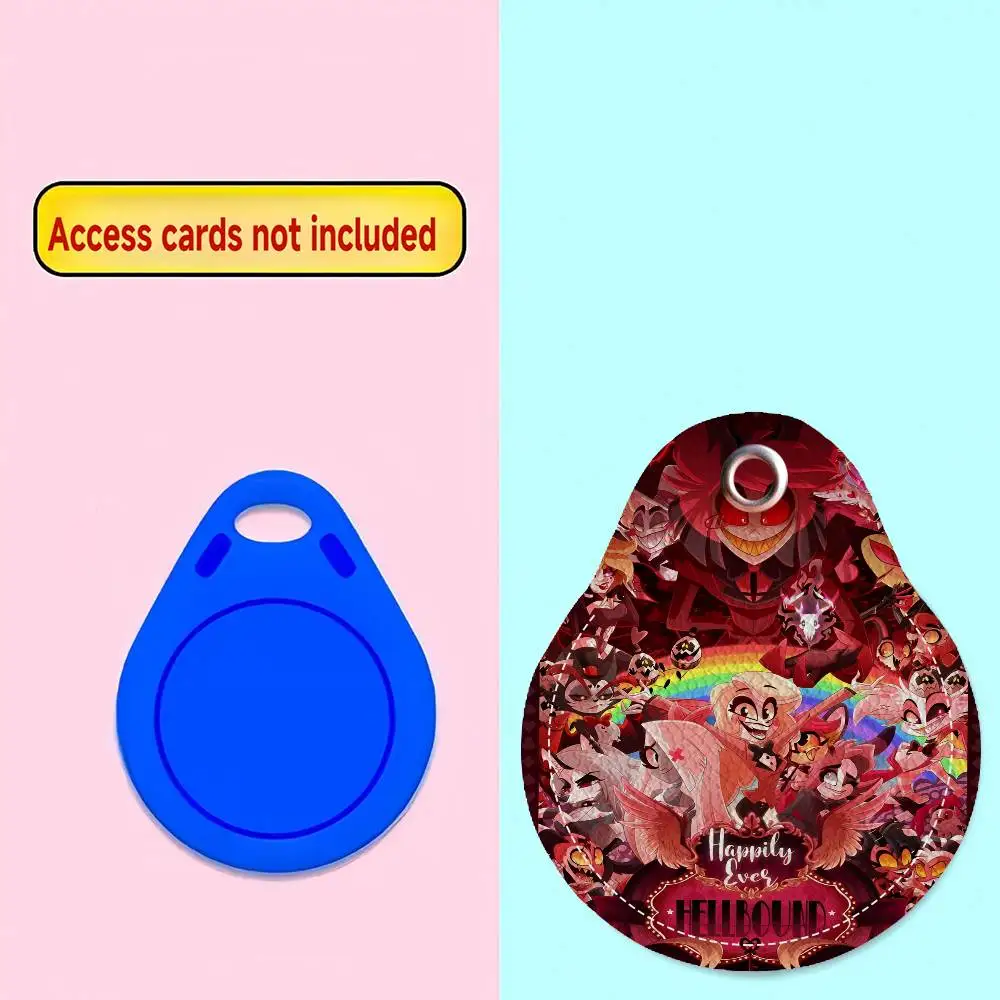 C-Charlie H-Hazbin Keyring Leather Access Card Holder Keychain Community Water Drop Proximity Card Protective Case