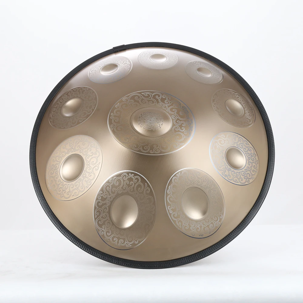 New Professional Drum Handpan Instrument, Steel Tongue Drum, 9/10 Tone, 22 Inch, Gold Pattern Frame