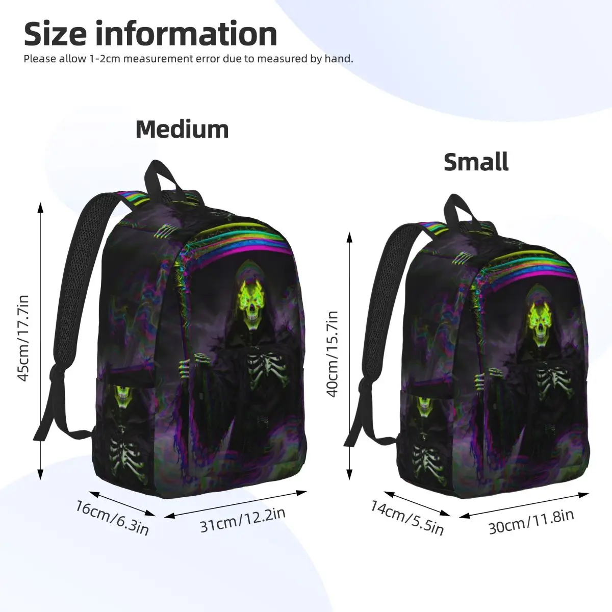 Faded Green Grim Reaper Graphic Backpack Daypack Large Capacity Children BookBag School Bag Shoulder Bags for Men Women