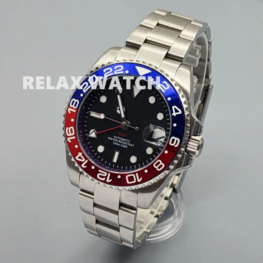 40MM Dual Time Zone Chapter Ring Display Sapphire Glass Stainless Steel Watch Japan NH34 GMT Automatic Movement Greenwich Time