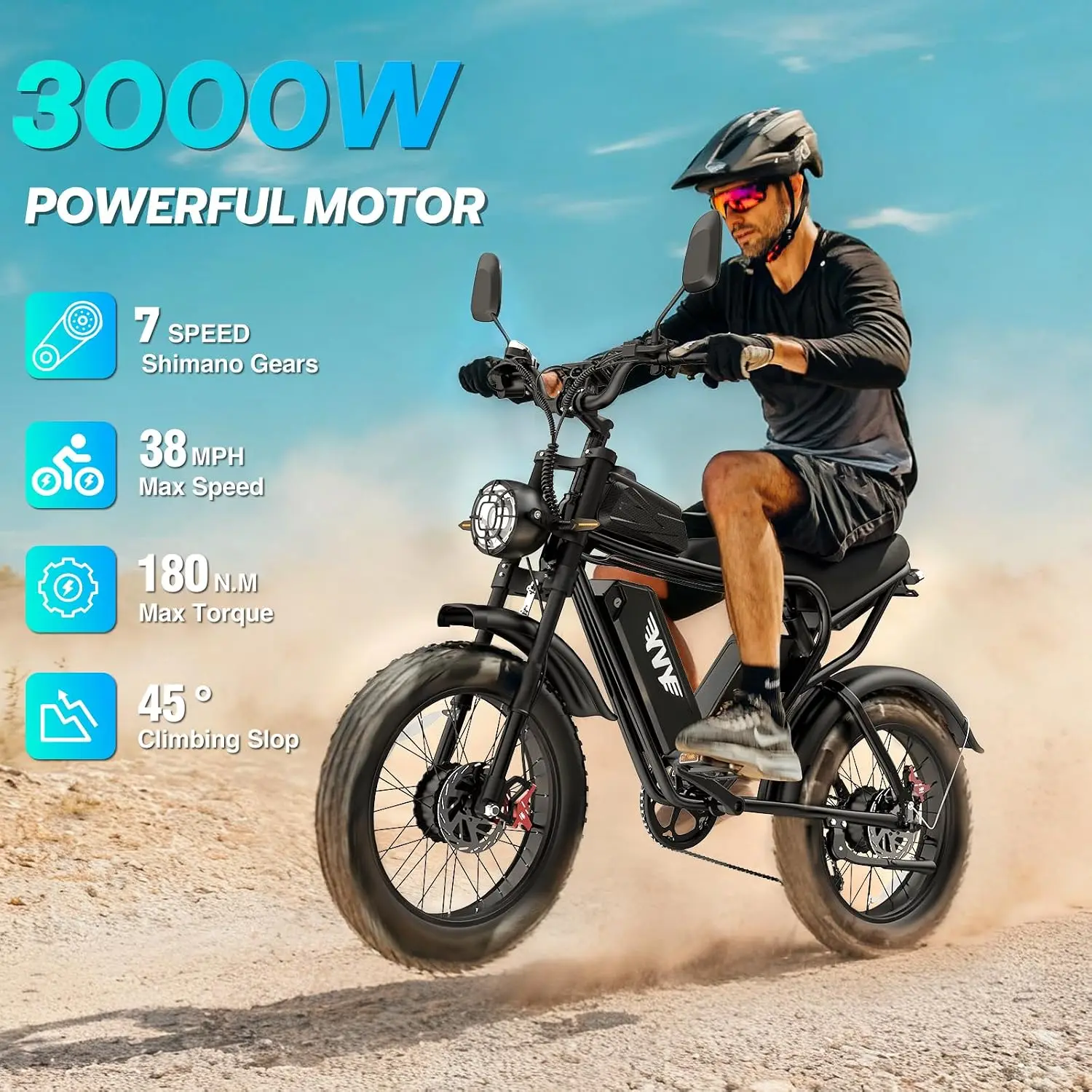 3000W Dual Motor Electric Bike Adults 70+ Miles 40Ah 38MPH 20
