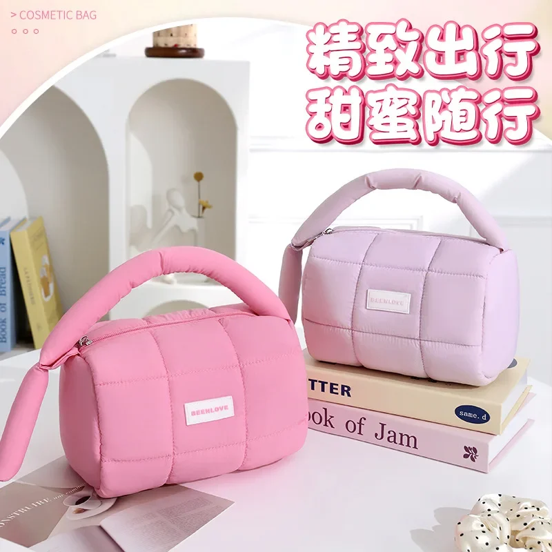 Solid Cosmetic Storage Bag Large Women Zipper Makeup Organizer Handbag Stationery Pencil Case Travel Make Up Toiletry Punch