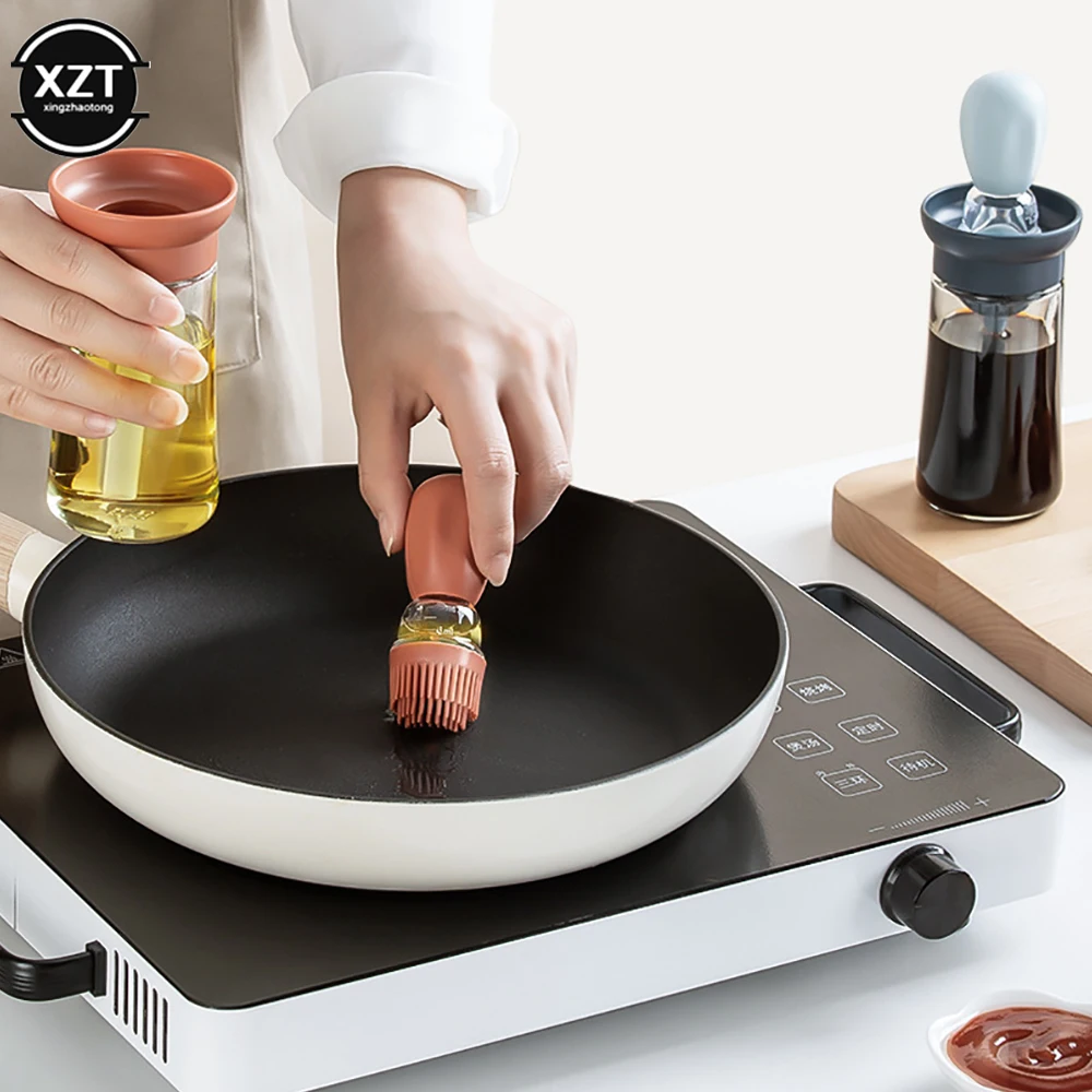 Portable Kitchen Oil Bottle Silicone Brush Control Quantitative With Barbecue Spray Bottle For BBQ Cooking Baking Oil Dispenser