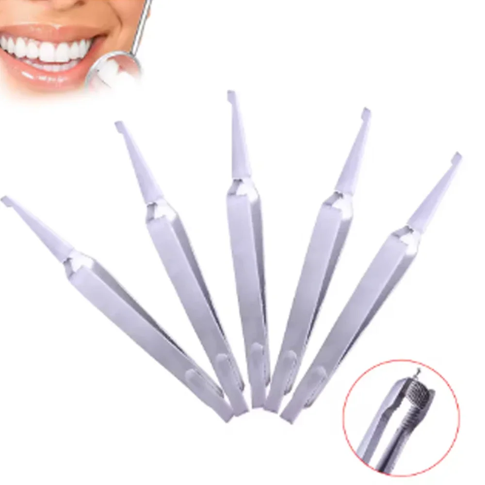 5PCS/Lot Dental Orthodontic Bracket Tweezers Holder Serrated Dentist Instrument Stainless Steel Forcep Plier For Dental Tool