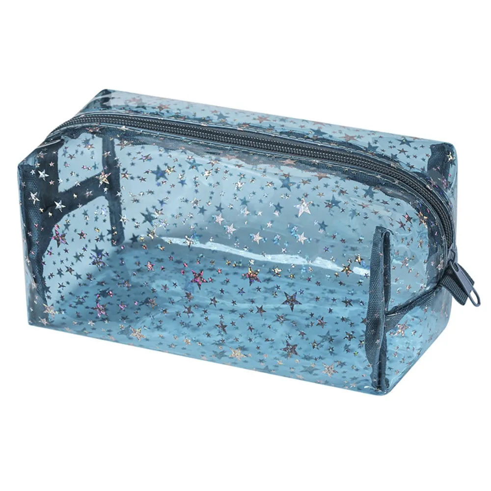 PVC Waterproof Transparent Makeup Bag Stars pattern with Handle Portable Cosmetic Pouch Smooth zipper Large capacity