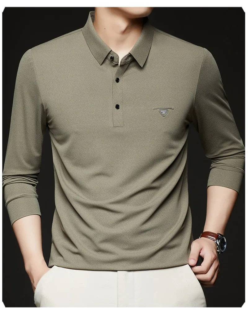 الخريف طويلة الأكمام قميص بولو الرجال بلون سليم عادية الأعمال التلبيب تي شيرت الراقية الاجتماعية بولو البلوز الرجال الملابس #4