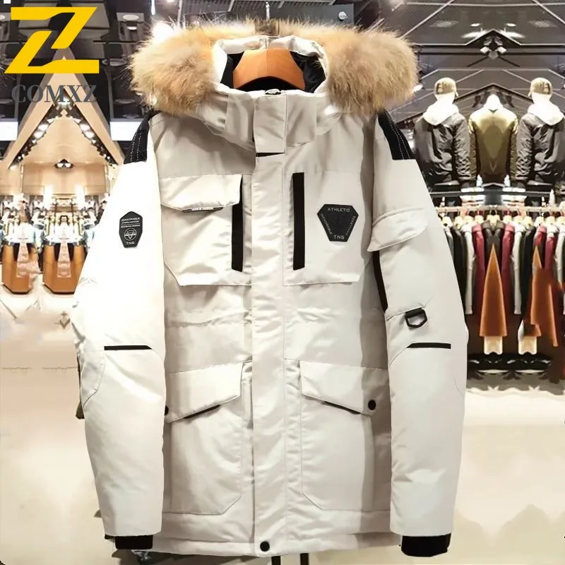 COMXZ Men's Down Jacket Detachable Hood Casual Style Street Look Warm Travel Trip Puffer Jacket Fashion Design Winter Jackets