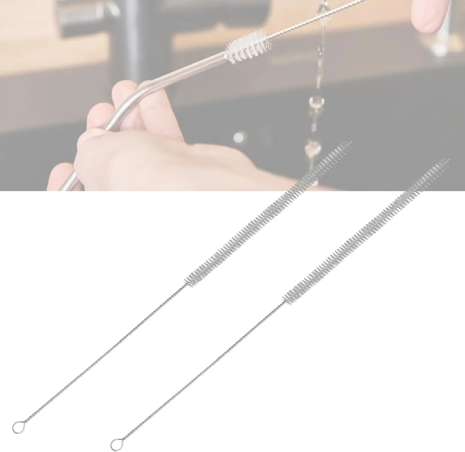 

18 Inch Straw Brush Cleaner with Nylon Bristles for Stainless Steel Straws and Tubes, Pack of 2