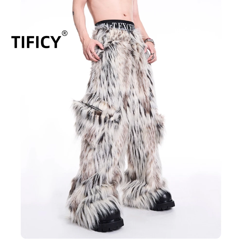 

High Street Original Light Luxury Fur Casual Pants Men's Autumn and Winter Faux Fur Fashion Warm Casual Pants