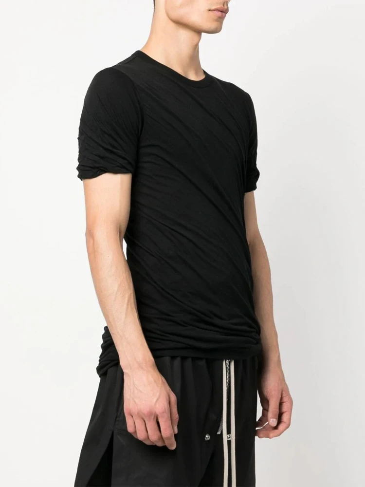 

Double Layer Spiral k T-irt Men's RO Sle Streetwear Slim Fit ort Sve Base Layer Top Youth Faion Casual Wear