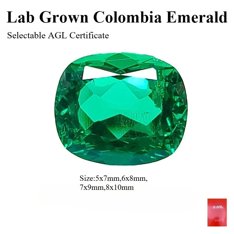 

Lab Grown Colombian Emerald Stone Rectangle Cushion Cut Available Hydrothermal Hand-cutting With AGL Certificate For Jewelry