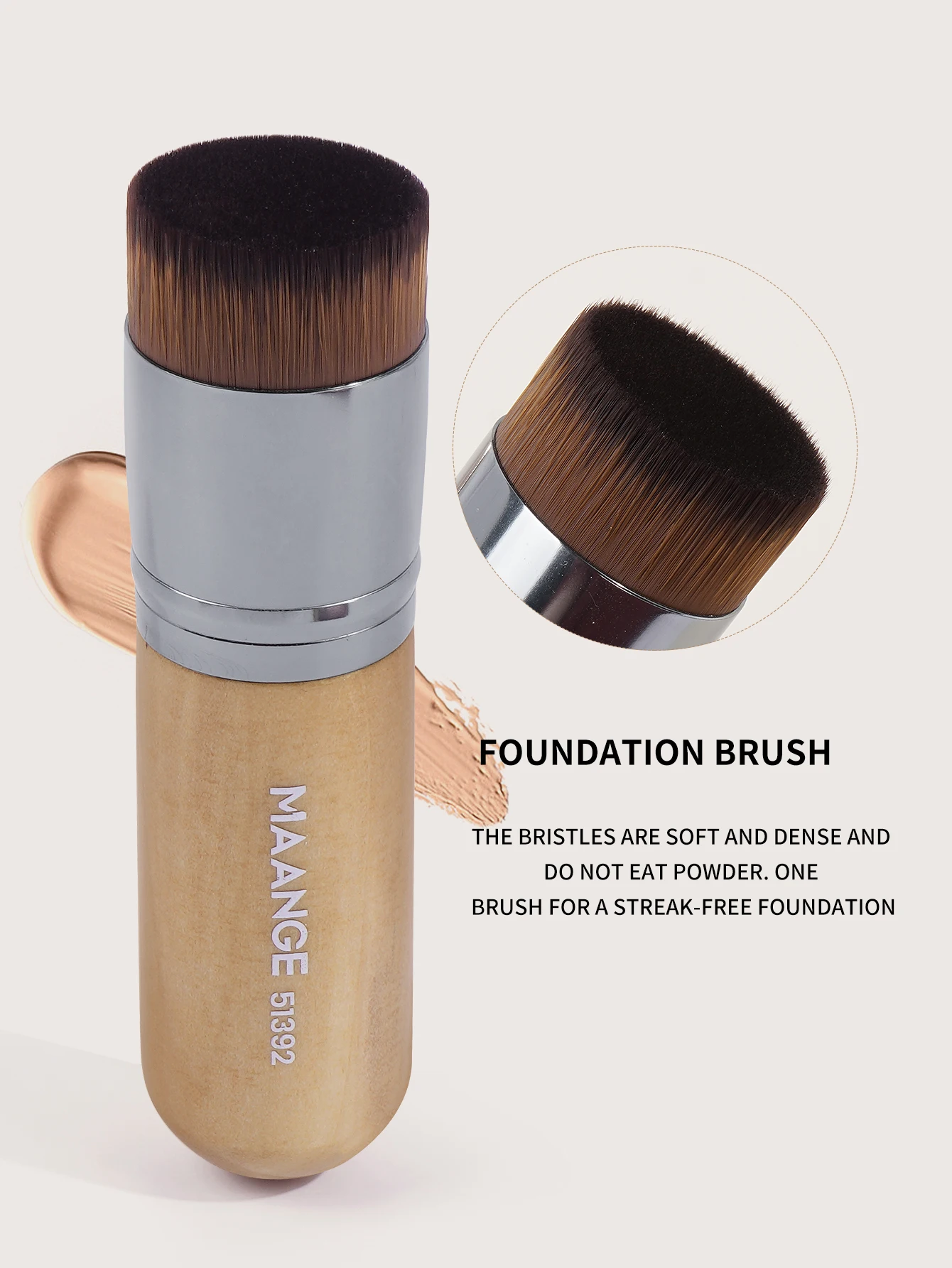 MAANGE 1PCS Foundation Brushes Face Powder Contour Concealer Blush Brush Wood Flat Round Fluffy Brush for Liquid Cream