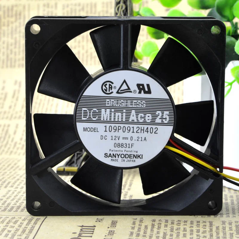New Cooling Fan For Sanyo 109P0912H402 12V 0.21A 9cm 9025 9225 3-wire Cooler Fan 90*90*25MM