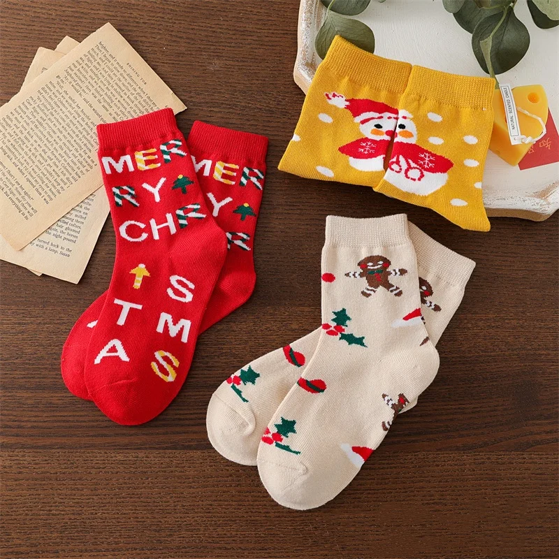 5 Pairs/set Kids Christmas Socks For Girls Boys Winter Cotton Warm Children\'s Short Sock Toddler New Year Gift Santa Claus Socks