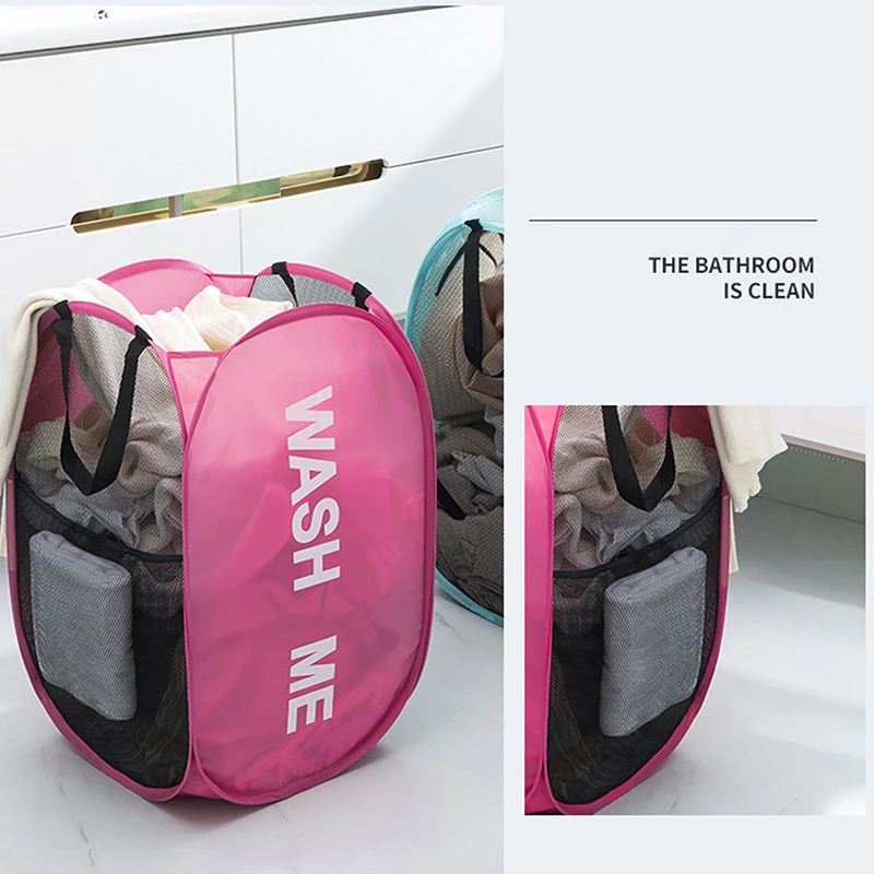 Folding Laundry Basket with Handle Clothes Toy Storage Basket Mesh Breathable Household Laundry Hamper Organizer