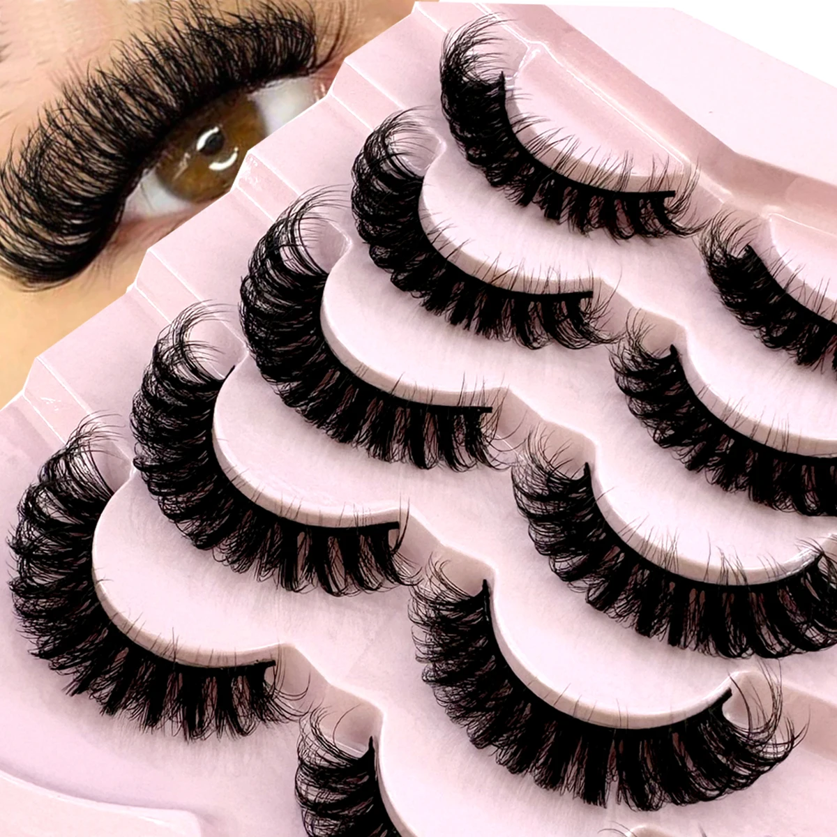 HBZGTLAD 5 Pairs Russian Volume Classic Cat Eye Artificial Mink False Eyelashes Natural DD Curl Fluffy Faux Eyelashes Cross eyel