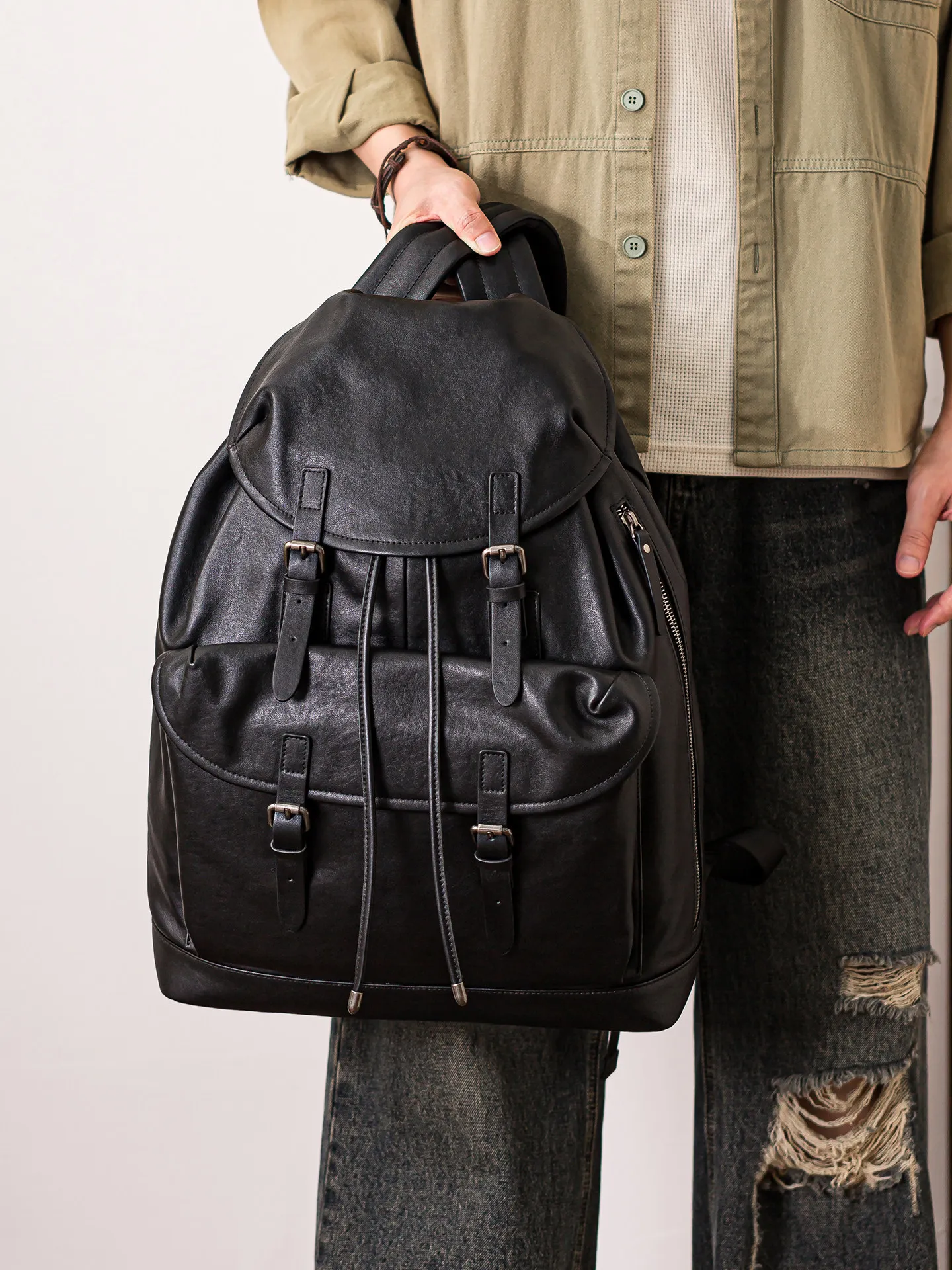 casual high-quality genuine leather large-capacity men's backpack outdoor travel luxury real cow leather black laptop schoolbag