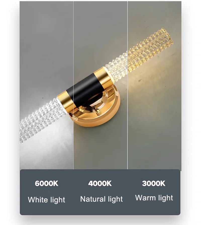 12W LED Lights Modern Wall Light for Bedroom Mirror with Light Crystal Rod Nordic Aisle Corridor Interior Lighting Fixture
