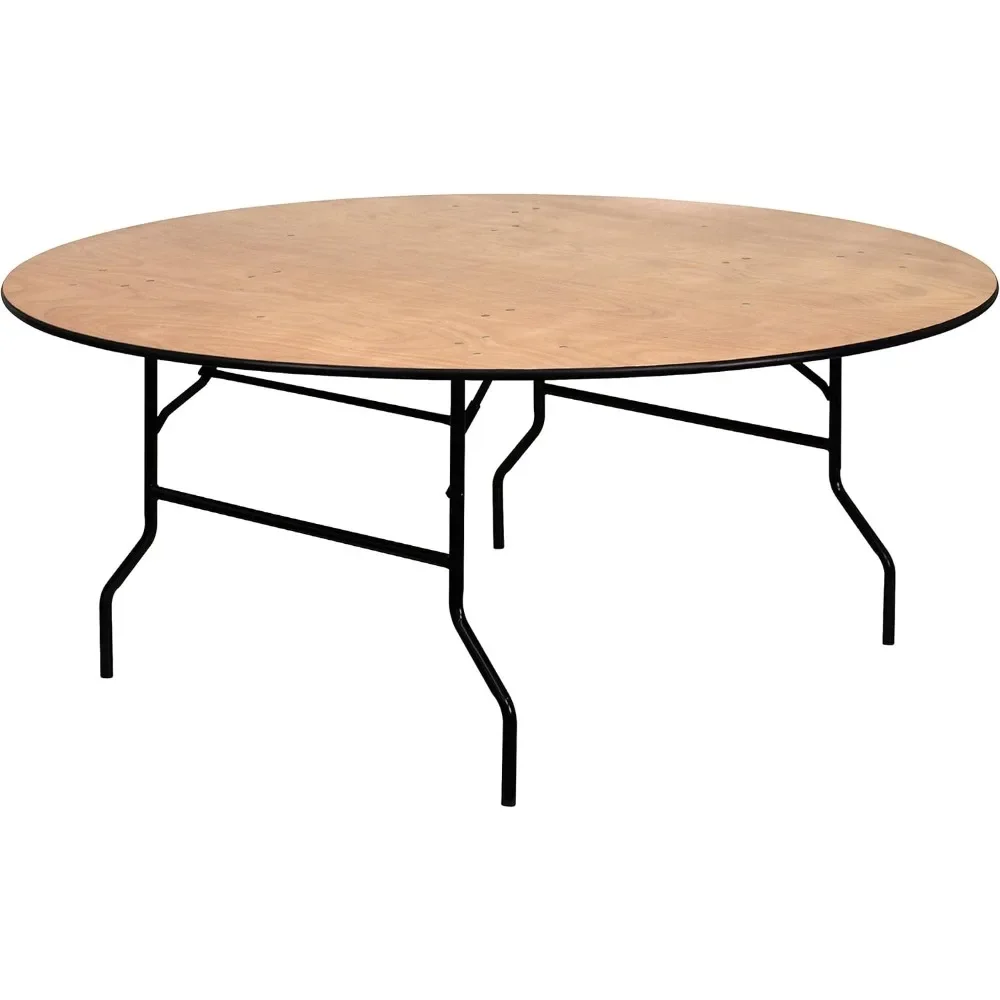 Round All-Occasion Wood Folding Event Table, Foldable Round Portable Banquet Table with Wooden Top