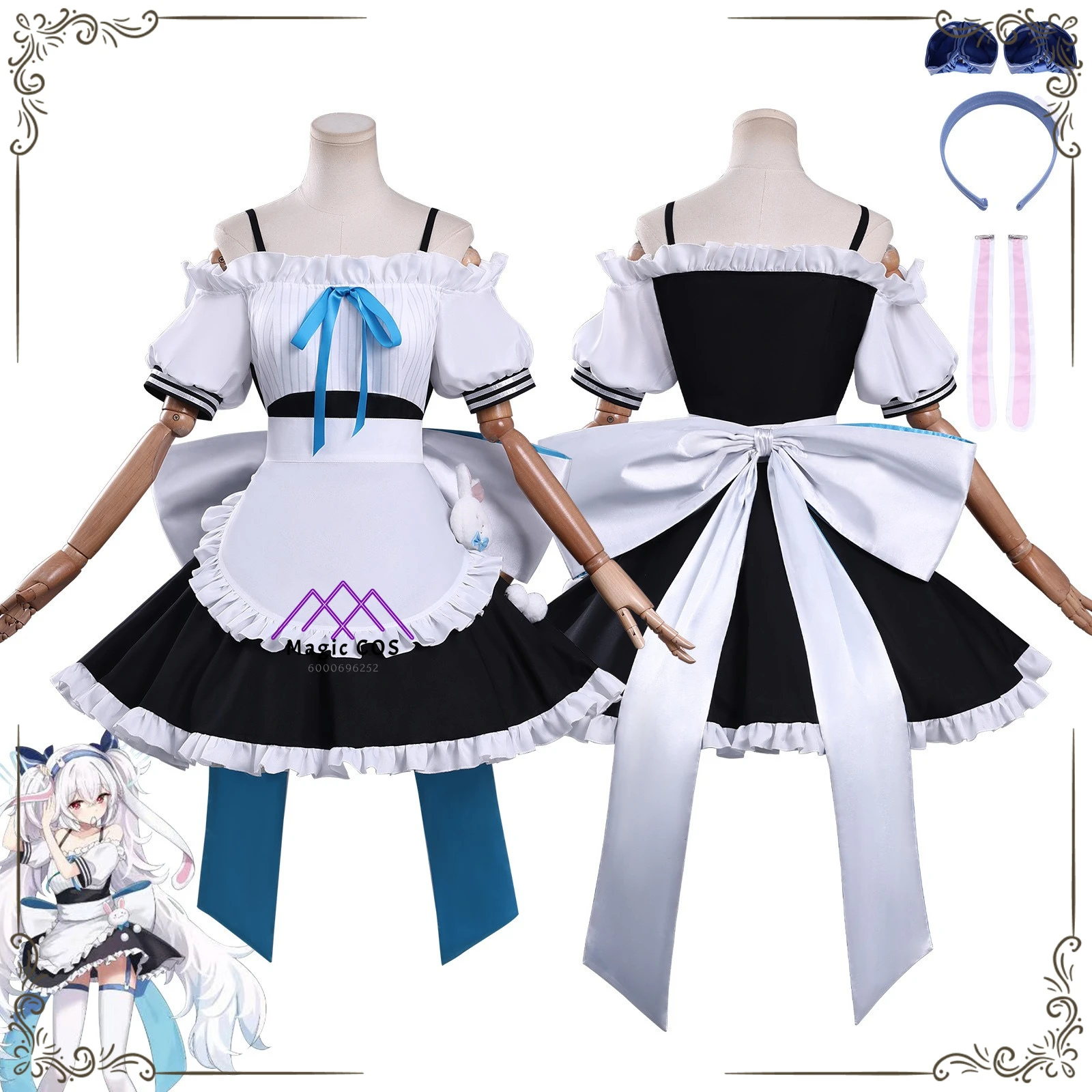 

Game Azur Lane Cosplay Maid Time Costume Anime Laffey Role Playing Uniform Cute Blue Dress for Women Adult Comic Con Party Suits