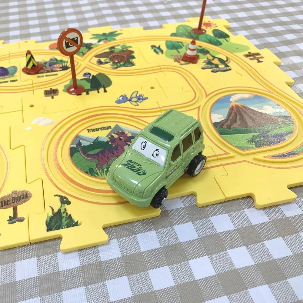 Electric Car Dinosaur Scene Children Fun Puzzle Electric Assembly Rail Car Puzzle 13pcs Creative Toys Gift Box Packing B028