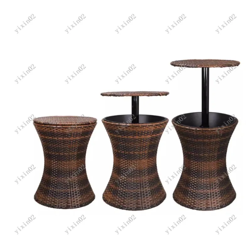 Adjustable Height Outdoor Rattan Ice Bucket Table Bar Display for Party Wedding Decoration