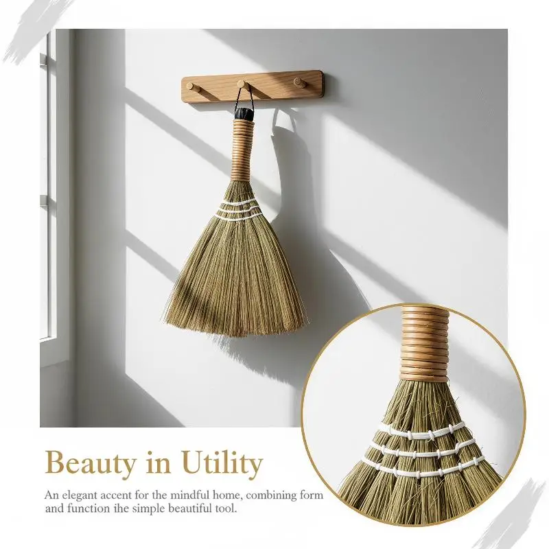 Handmade Miscanthus Cleaning Sweeper Non-Static Natural Material Cleaning Tool for Home Office Pet Hair Dust Removal