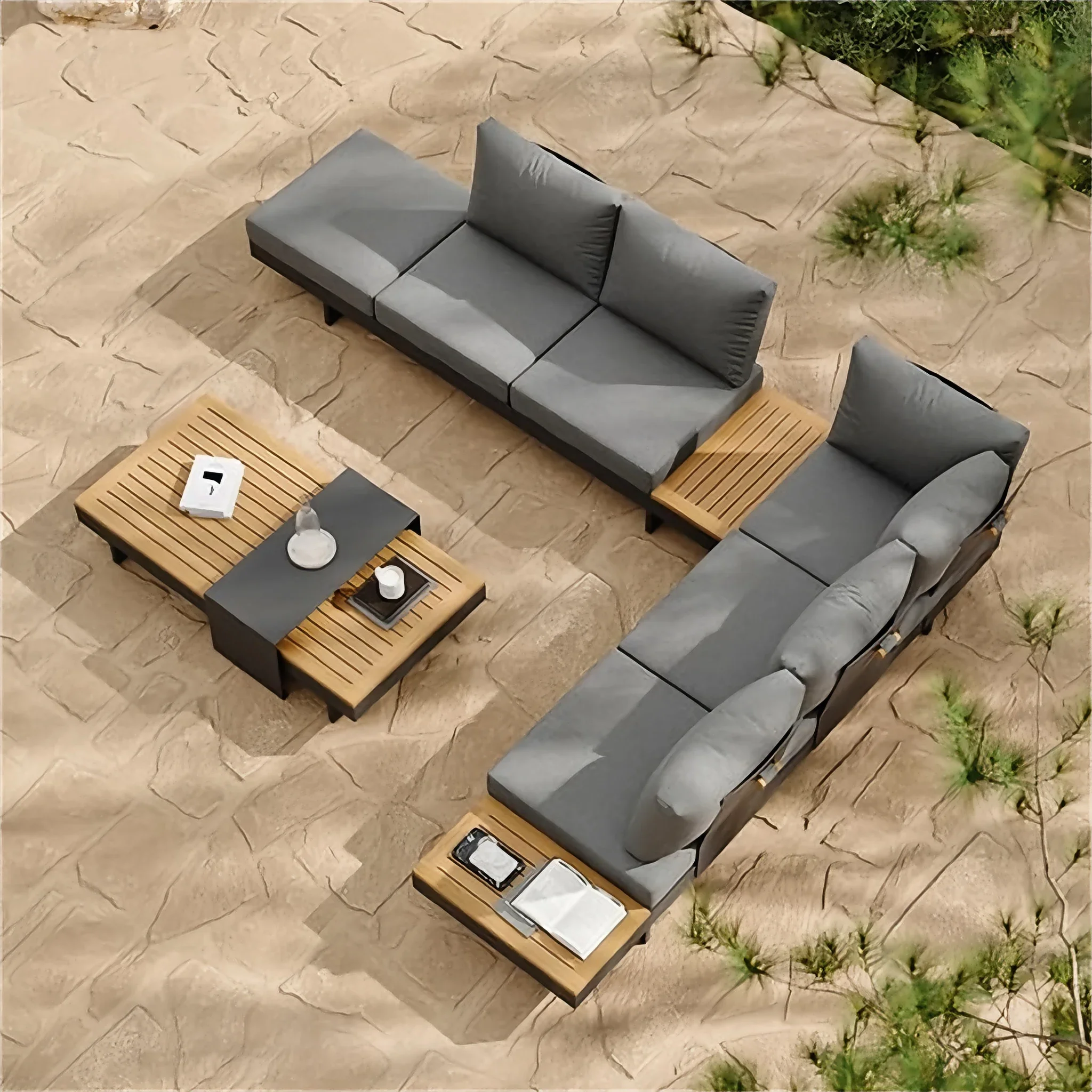 For 1.2cbm Small Volume Teak Wood Furniture with Cushions Sofa Set Living Room Patio Hotel Outdoor Sectional Garden Sofa