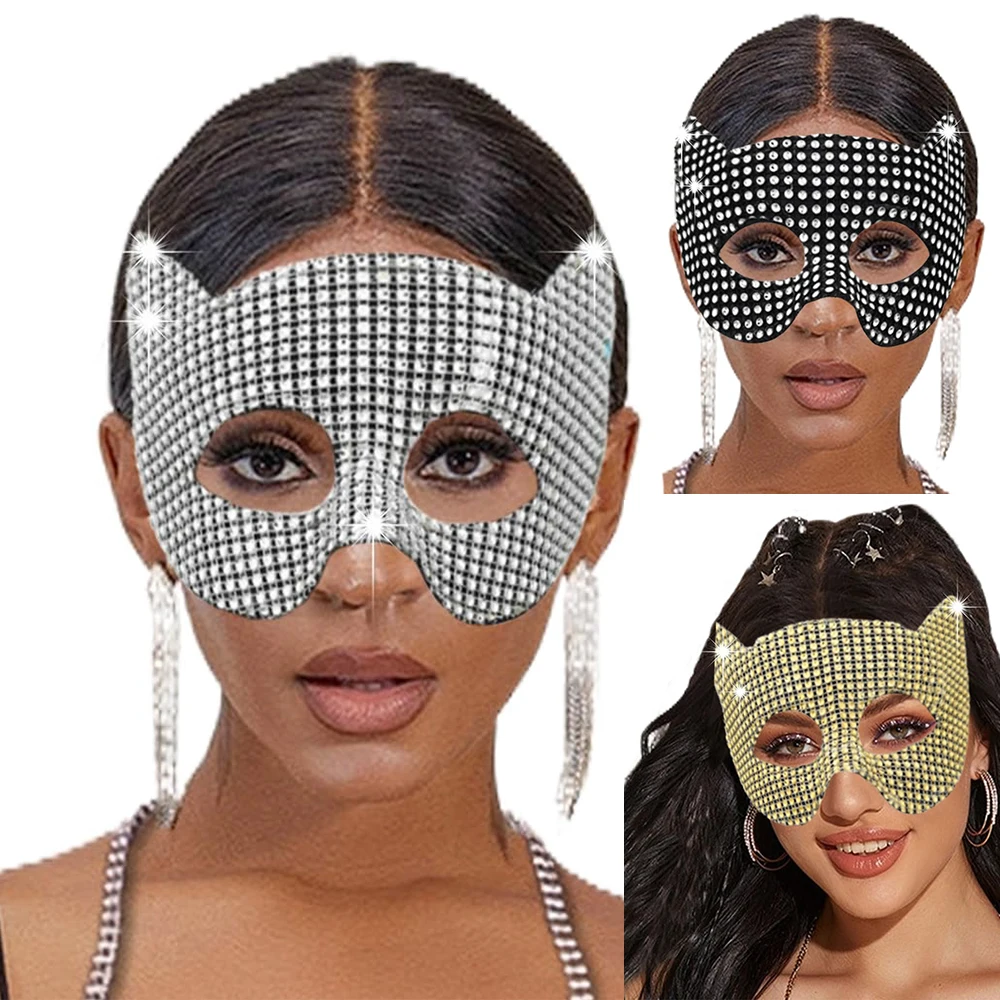 Sexy Women Cat Ear Masks Cosplay Halloween Party Mardi Gras Costume Props Girls Bling Cute Animal Golden Silvery Gray Half Masks