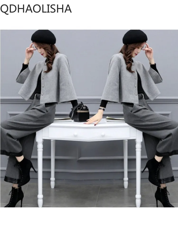 Sets for Women 2 Pieces Autumer Winter Short Woolen Coat Casual Wide Leg Pants Set Fashion Elegant Women\'s Sets New Two Piece