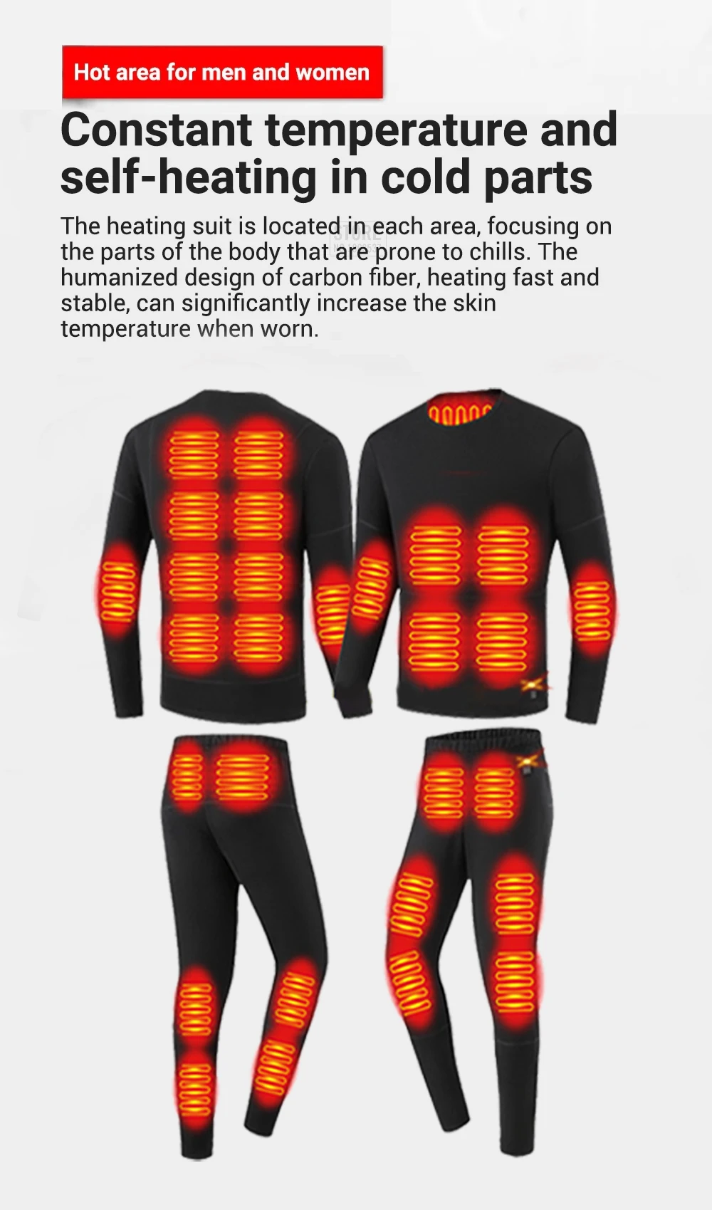 52 Zonen Neue Beheizte Unterwäsche Winter Thermo-Unterwäsche Damen Herren Heizjacke Winter-Accessoires USB Elektrische Heizkleidung – Detail 11