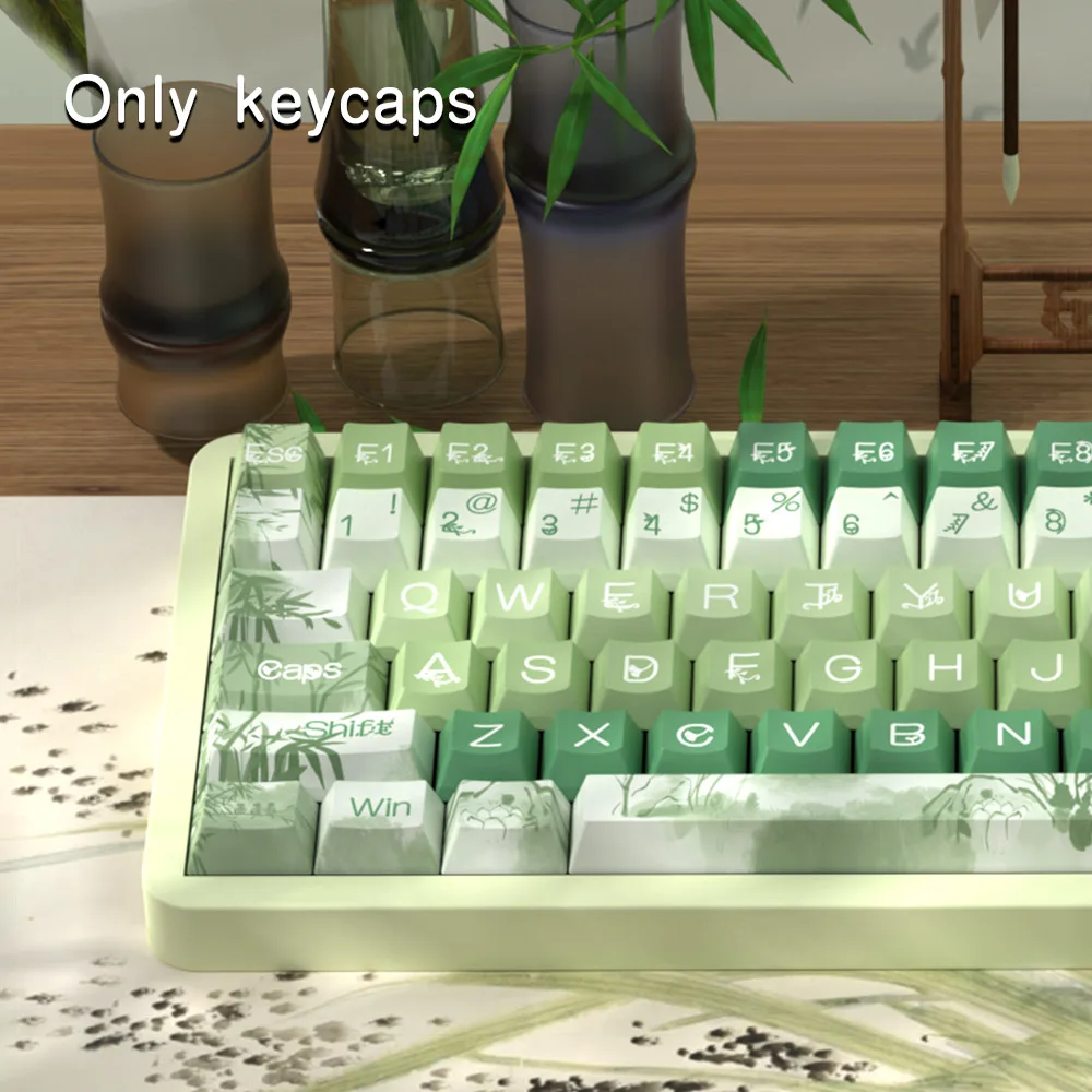 Imagem -04 - Estilo Chinês Bambu Verde Keycaps Teclado Mecânico Dye-sub Cereja Perfil Pbt Keycap Iso Personalizado Entrar Espaço 7u