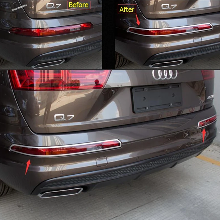 Lapetus Chrome Rear Tail Fog Light Lamp Cover Trim Foglight Shade Frame Bezel Decorations For Audi Q7 S-line Sport 2016 - 2018