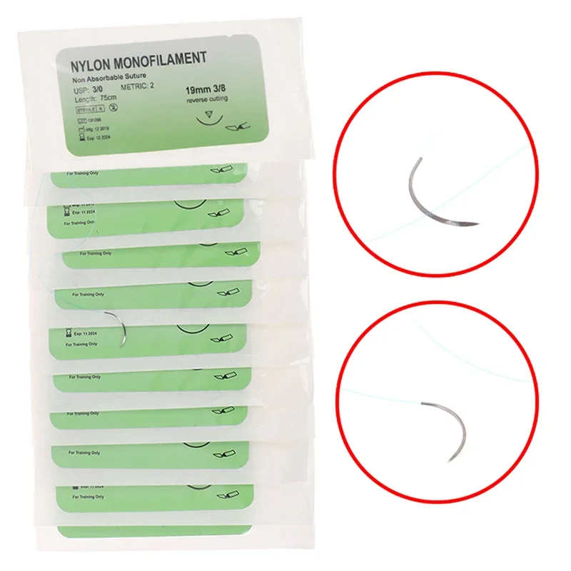 12Pcs 3/0 120CM Medical Surgical Suture Monofilament Needle Nylon Surgical Simulation Suture Thread Suture Teaching Exercises