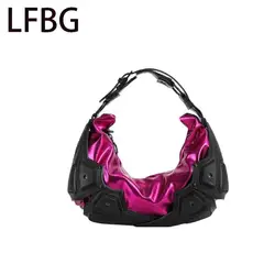 2025 Fashionable Hotpink Tote Metallic Leather Handbag Hobo Stylish Totes For Girls Y2K Bags