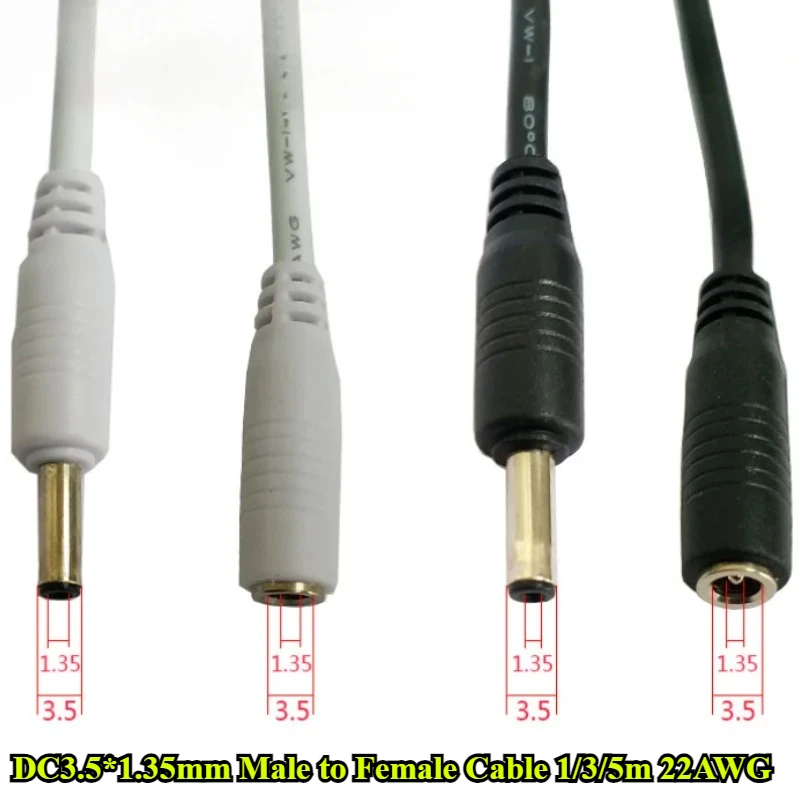 

1Pcs/lot Black White 5V DC Power Extension Cable DC3.5*1.35mm Male to Female Plug Power Pord Length 1m/3m/5m Cable 22AWG