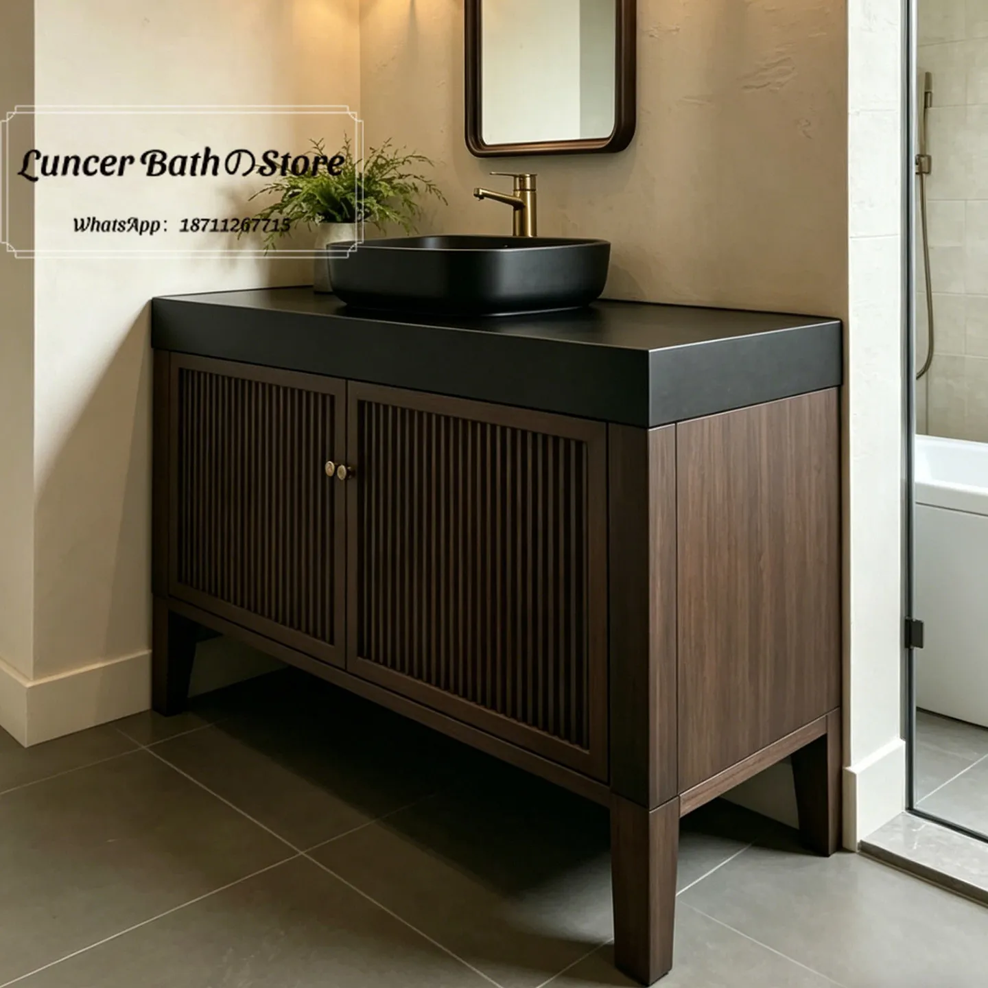 New Chinese Resort Hotel Bathroom Vanity Set, Floor Standing Countertop Basin Sink, MCM Style Washbasin Cabinet