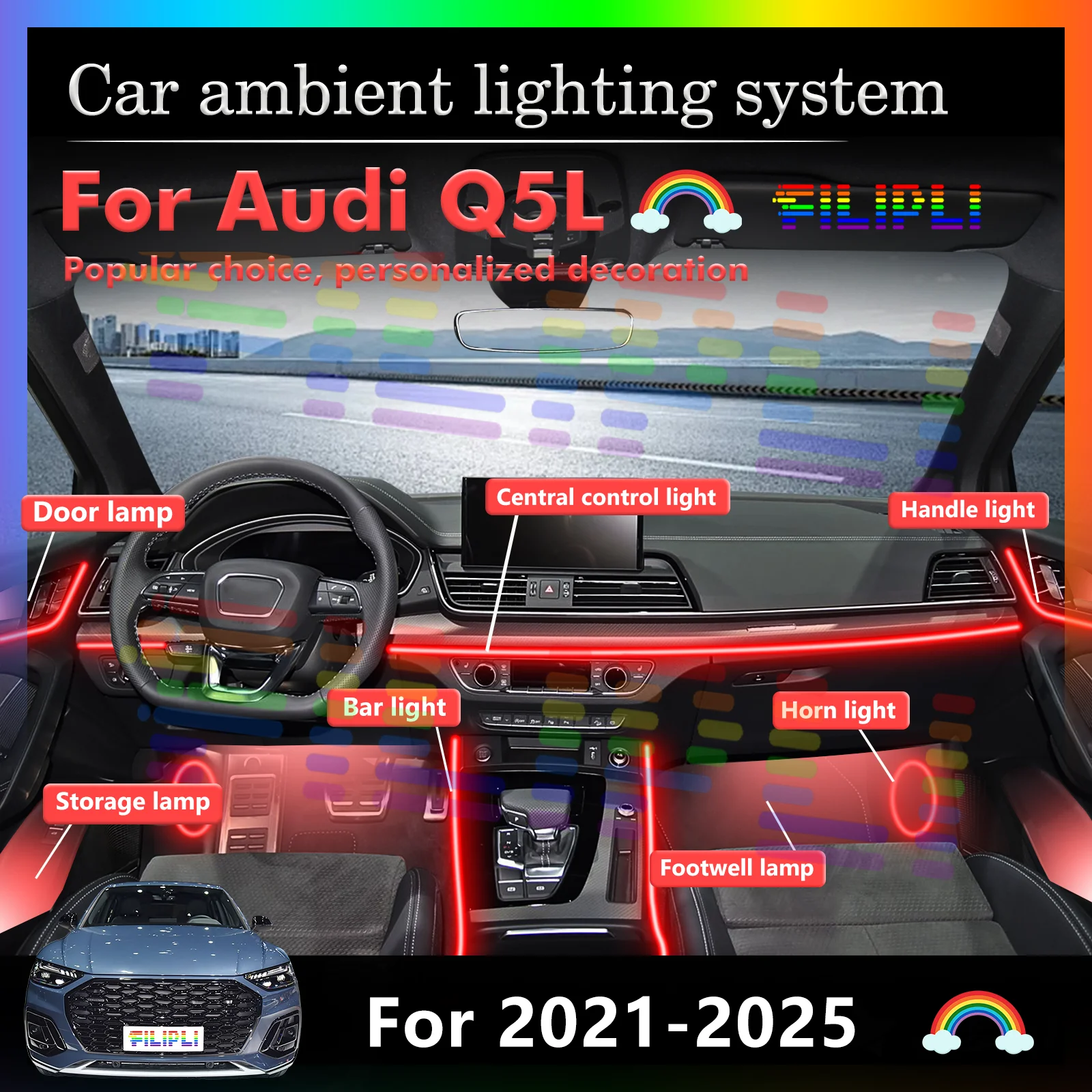 

For Audi Q5L Car Interior Decorative LED Ambient Light, Smart Control Multi-color Lamp