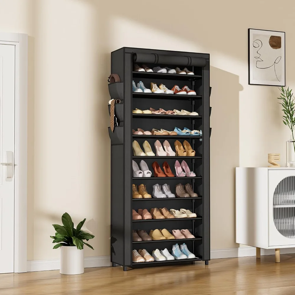 Zapatero Vertical estrecho, organizador, Zapatero alto para entrada de armario, cubierta no tejida de 10 niveles, estante para zapatos con capacidad para 36-41 pares gratis